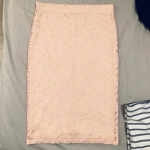 Pink lace pencil skirt